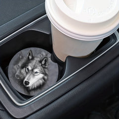 2pcs Gray Wolf Print Car Coaster Car Decoration