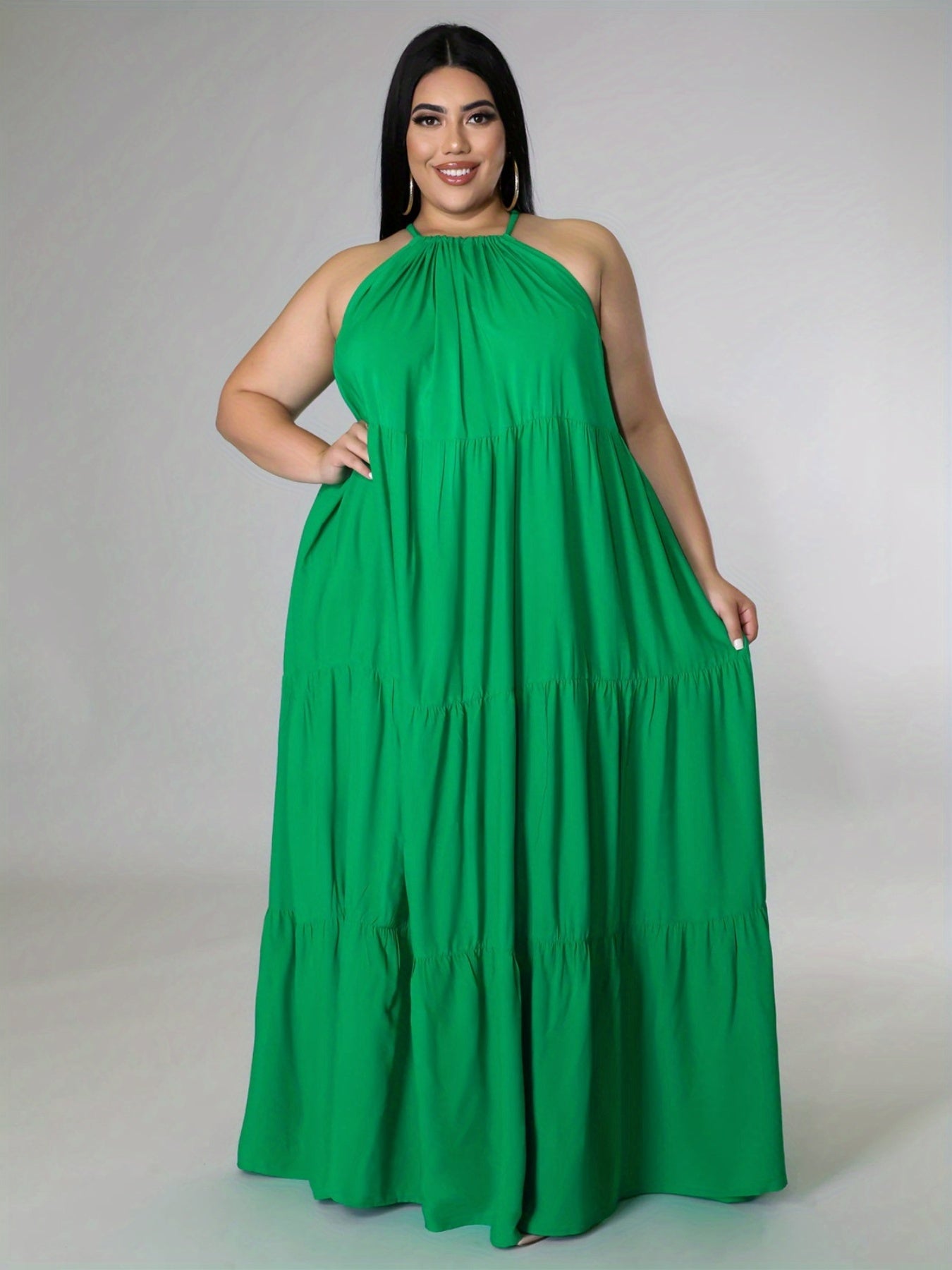  Halter Neck Maxi Smock Dress