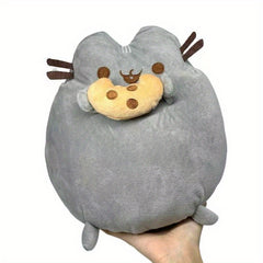 Fluffy Grey Cat Plush Toy Ultra Soft Stuffed Animal for Bed Sofa