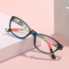 Floral Cat Eye Light Block Reading Glasses Clear Lens Anti Eyestrain