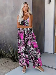  Leopard Print V Neck Cami Jumpsuit