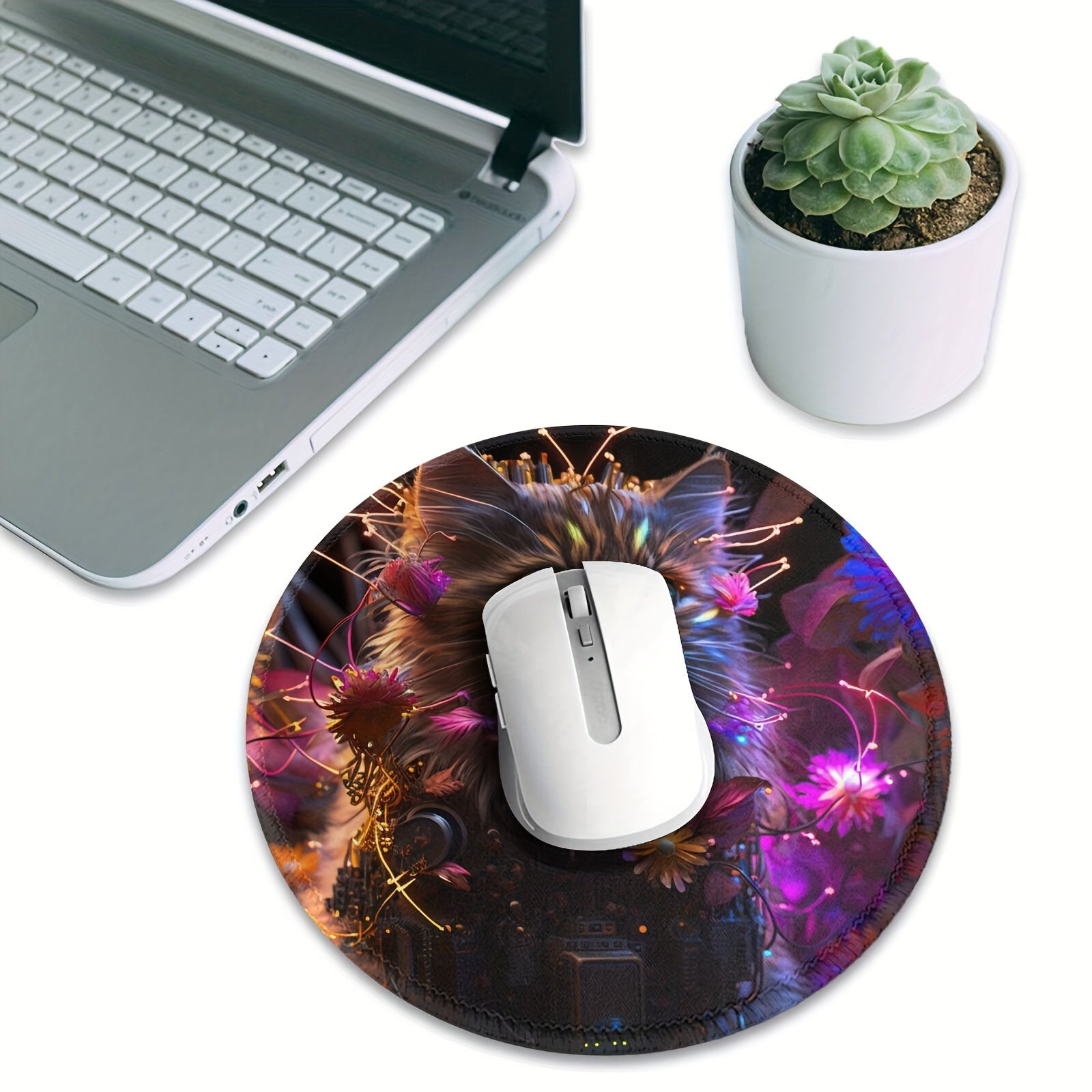 Colorful Cat Pattern Round Gaming Mouse Pad 20x20cm