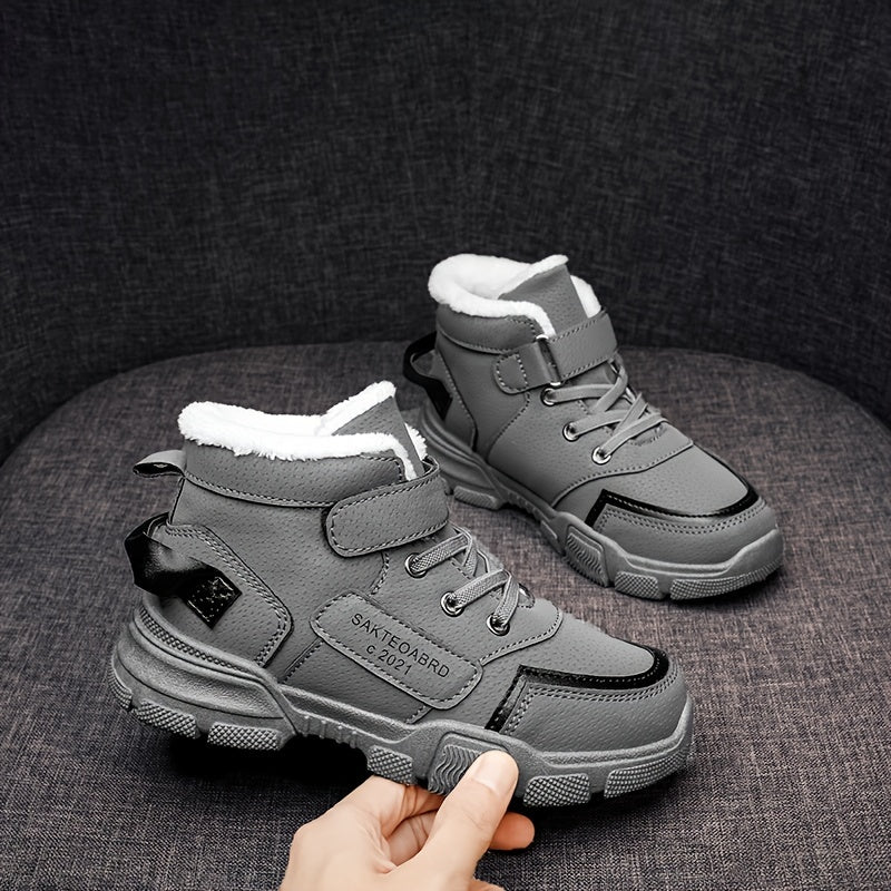 Kids Snow Boots Lace Up Fleece Lined Anti-slip Shoes