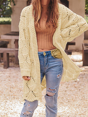  Hollow Out Open Front Knitted Cardigan
