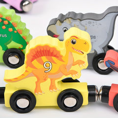 AotBlcer Wooden Dinosaur Train Magnetic Building Blocks Educational Toy