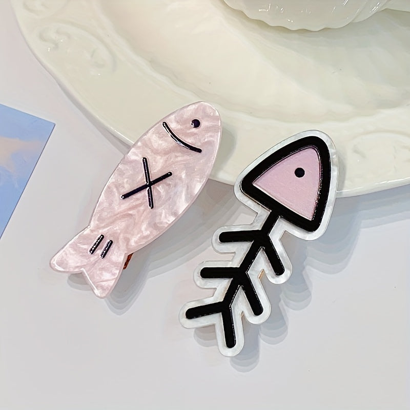 2pcs Cartoon Hair Clip Fishbone Pattern Duck Billed Clip Sweet Hair Clip
