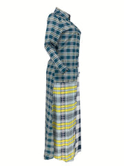 Plaid Long Line Coat Button Down Open Front Coat Women's Clothing