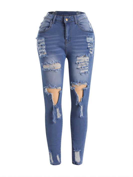 High Rise Ripped Skinny Jeans Distressed Denim Pants
