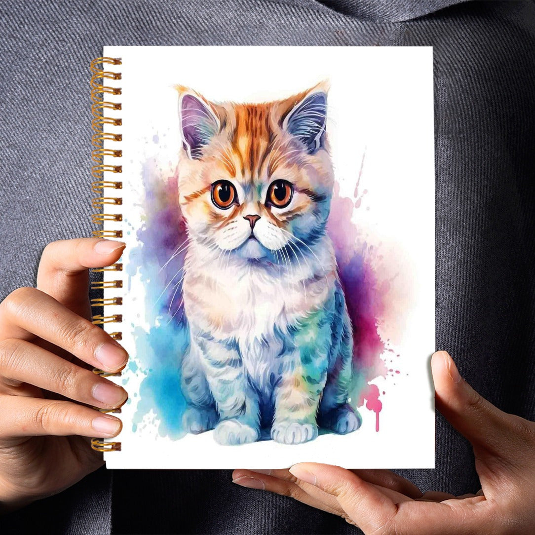 Watercolor Cat Notebook 50 Pages Spiral Bound 13.97x21.08 cm