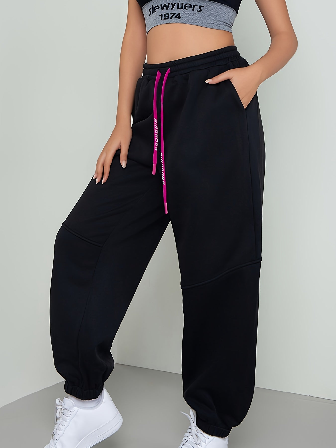  Casual Pants Women's Plus Solid Elastic Drawstring Slight Stretch