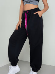  Casual Pants Women's Plus Solid Elastic Drawstring Slight Stretch