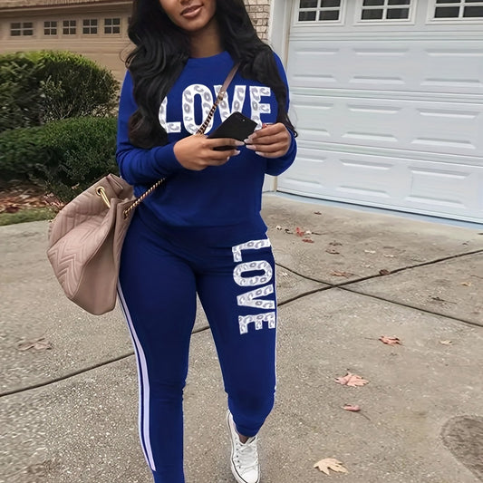 Women's Plus Art Letter Print Top & Joggers Outfits Set