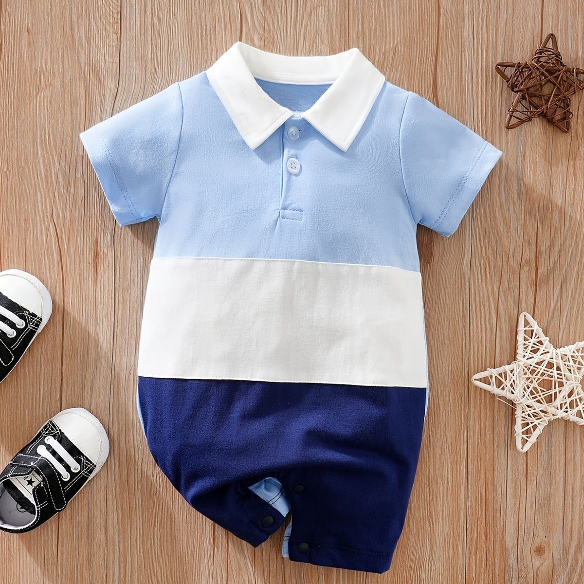Baby Boys Casual Block Short Sleeve Romper