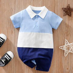 Baby Boys Casual Block Short Sleeve Romper