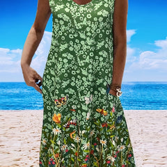 Floral Print Tank Dress, Plus Size with Pockets