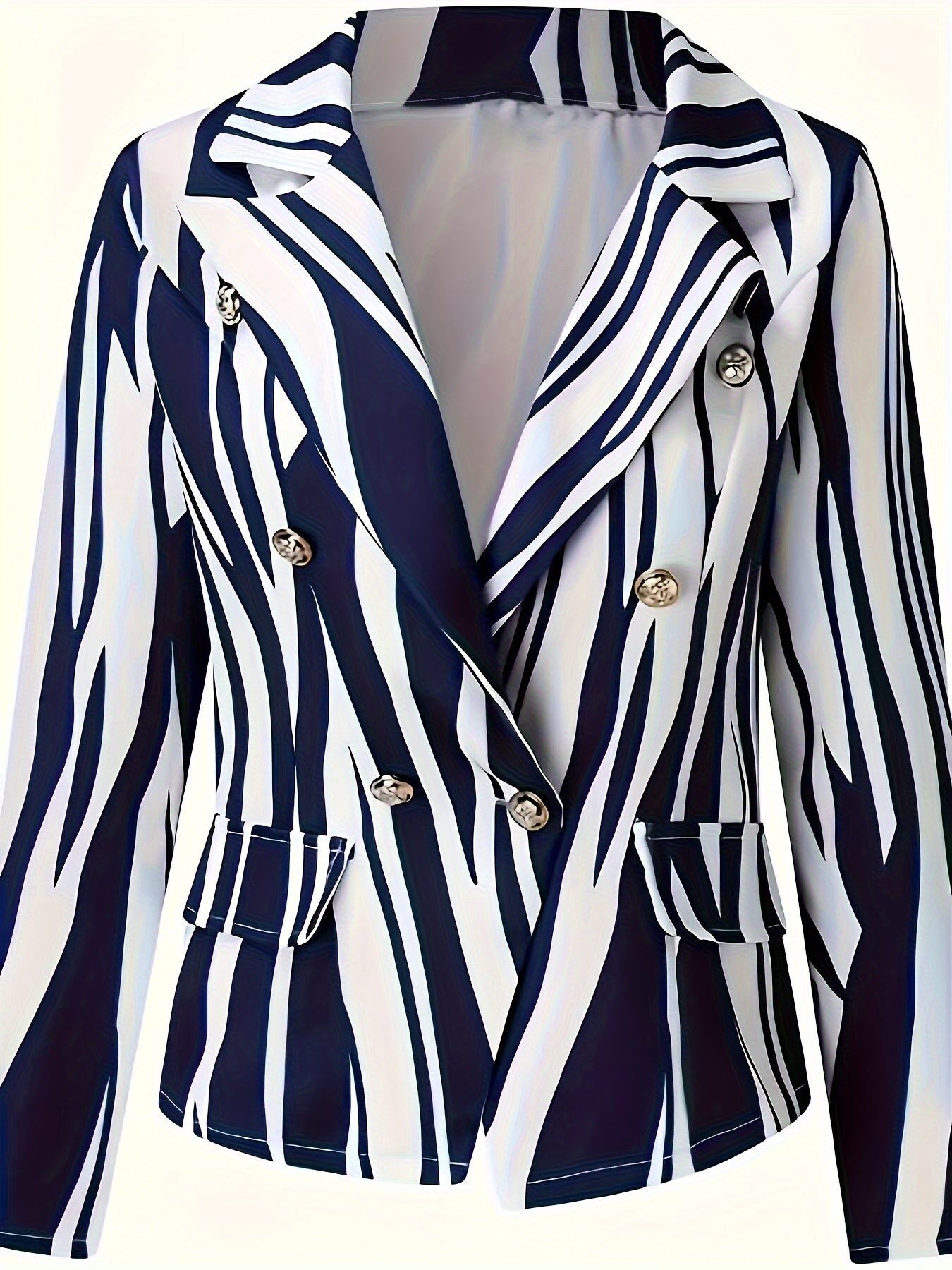 Casual Stripe Print Blazer Long Sleeve Lapel Collar