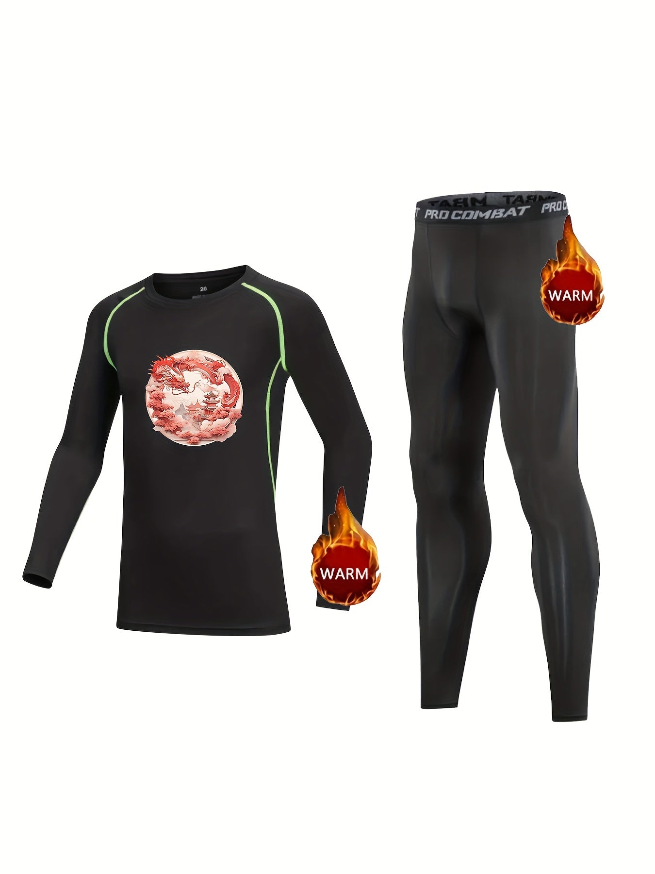 Kids Dragon Pattern Compression Fleece Set