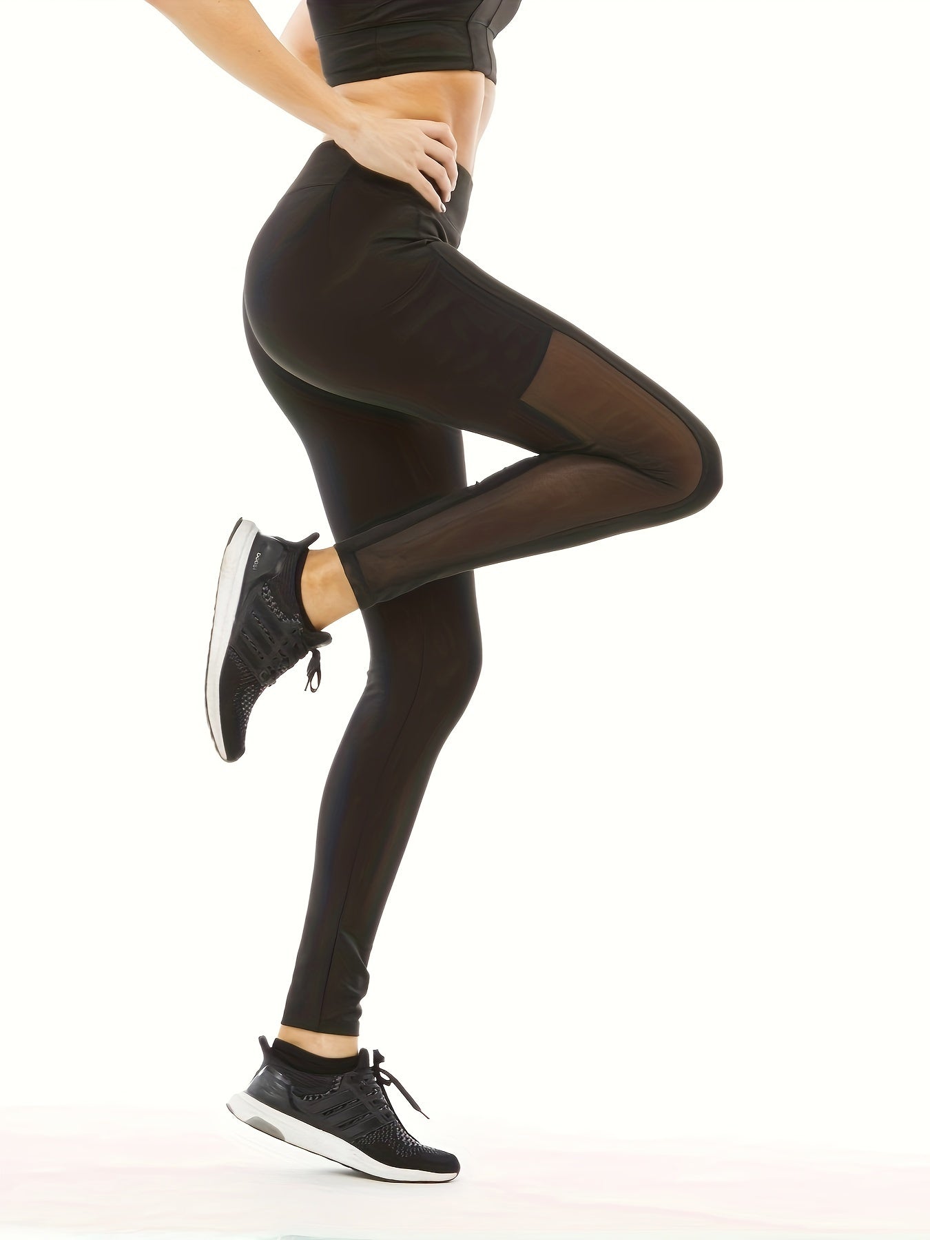 Mesh Contrast Yoga Pants With Pocket Running Leggings