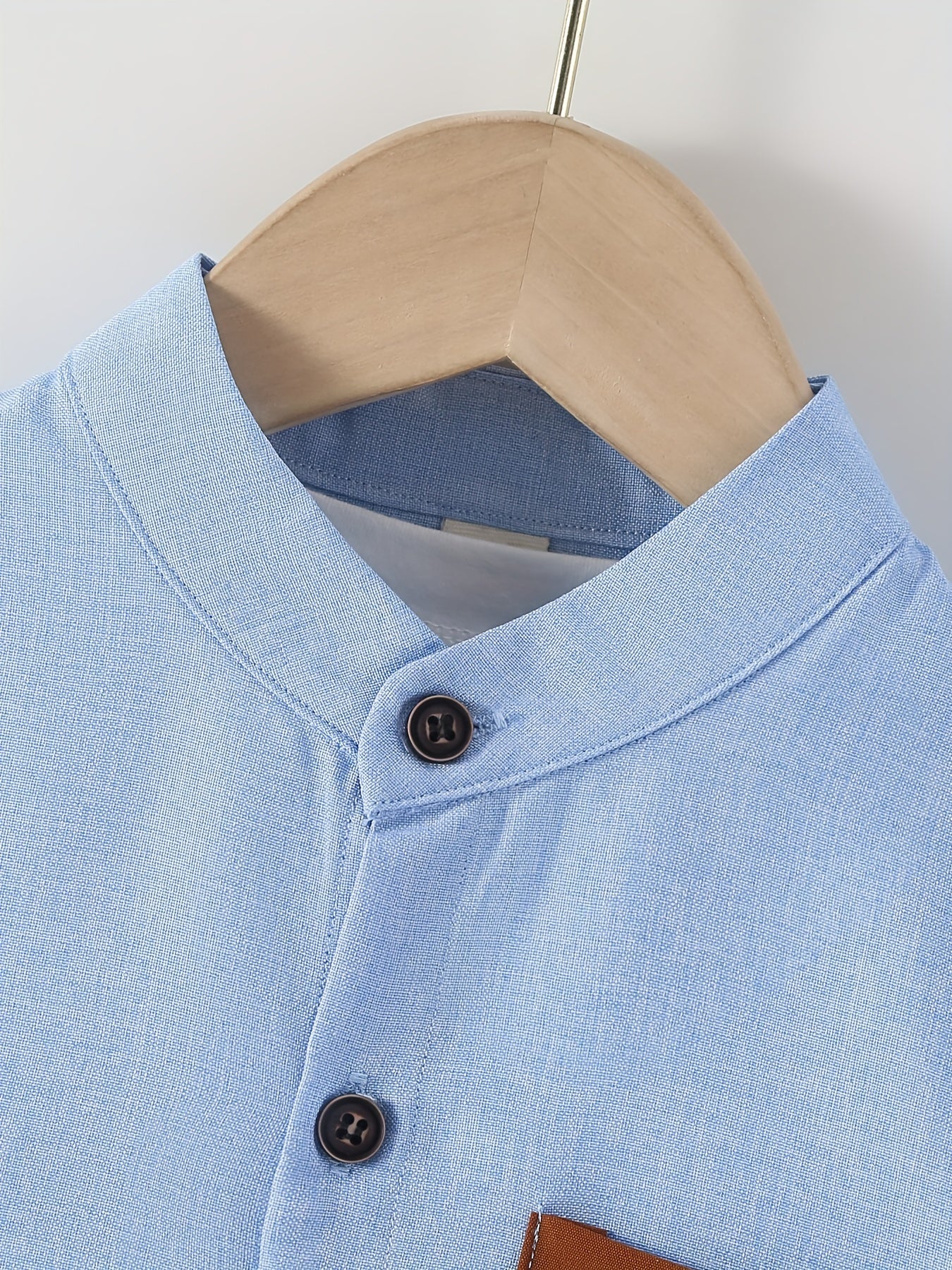 Boys Button Down Shirt Short Sleeve Stand Collar Tee Tops
