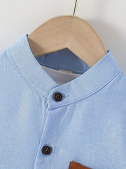 Boys Button Down Shirt Short Sleeve Stand Collar Tee Tops