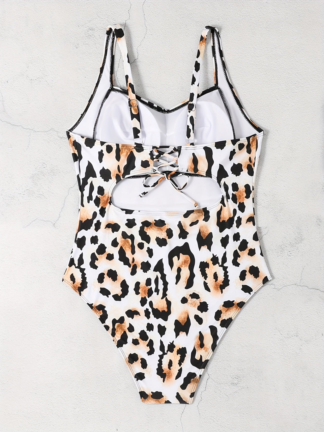  Leopard Twist Front Lace Up Cut Out One Piece Swimsuit
