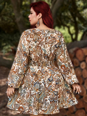Plus Size Boho Paisley Print Round Neck Dress