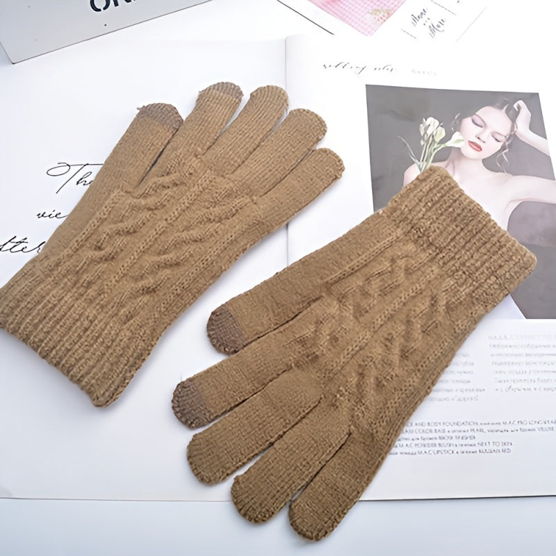 Men's Knitted Plus Velvet Warm Gloves - Autumn Winter