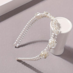 Flower Faux Pearl Headband 2-Layered Hair Band for Women Girls