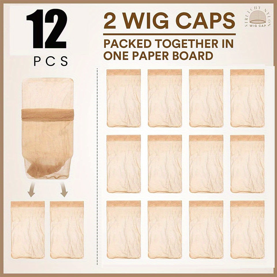 12pcs Ultra Thin Invisible HD Wig Cap Sheer Nylon Stocking Cap for Women