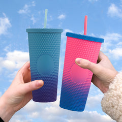 24oz Double Wall Plastic Straw Cup Frosted Gradient Water Cup