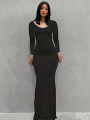  Long Sleeve Maxi Dress Round Neck Slim Fit