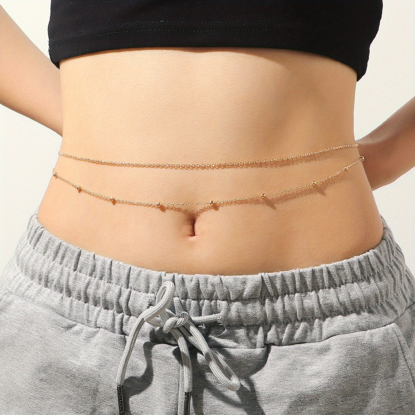 Layered Belly Body Chain Metal Bead Waist Chain Summer Beach Jewelry