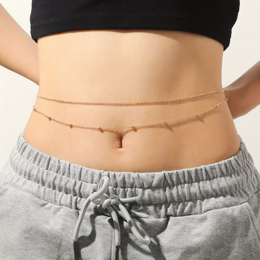 Layered Belly Body Chain Metal Bead Waist Chain Summer Beach Jewelry