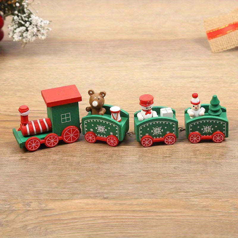 1pc Christmas Wooden Train Ornament Window Garden Tabletop Decoration