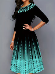  Geometric Print Half Sleeve Round Neck Dress