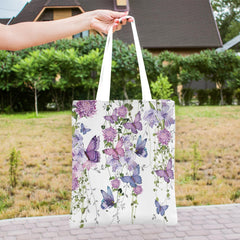 Colorful Butterfly Print Canvas Tote Bag for Daily Shopping