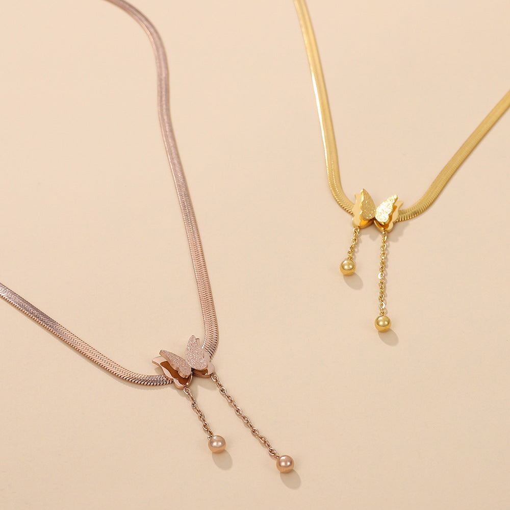 Stainless Steel Butterfly Pendant Necklace for Women Girls