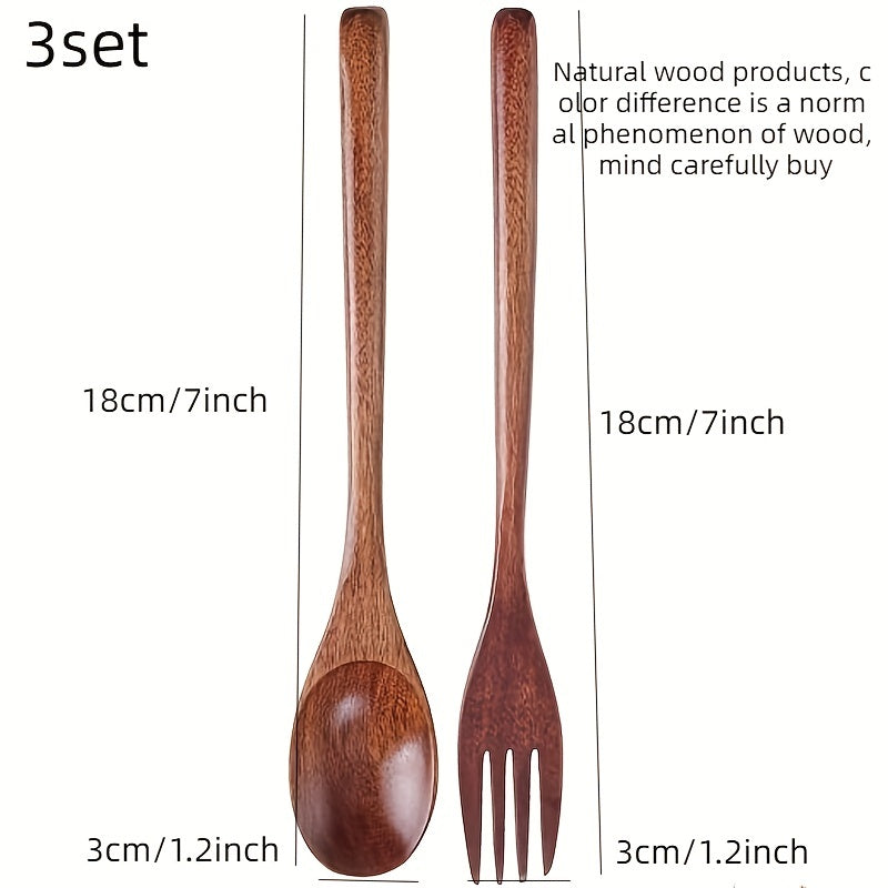 Wooden Spoon and Fork Set Kitchen Tableware Flatware Utensil Set