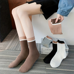 Colorblock Stripe Print Ribbed Socks Mid Tube Stockings