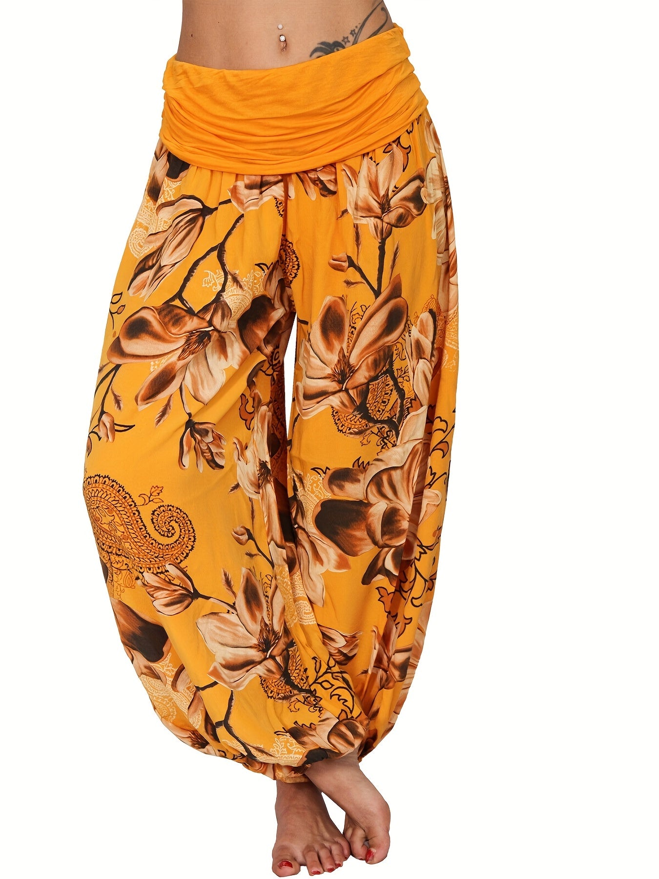 Boho Floral Print Harem Pants for Women