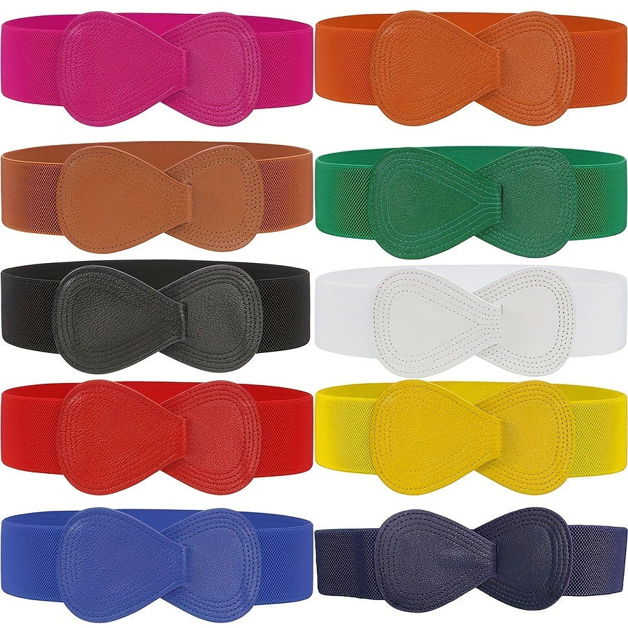 8 shaped Bow Elastic Wide Belt Women's Stretchy Waistband Solid Dress Coat