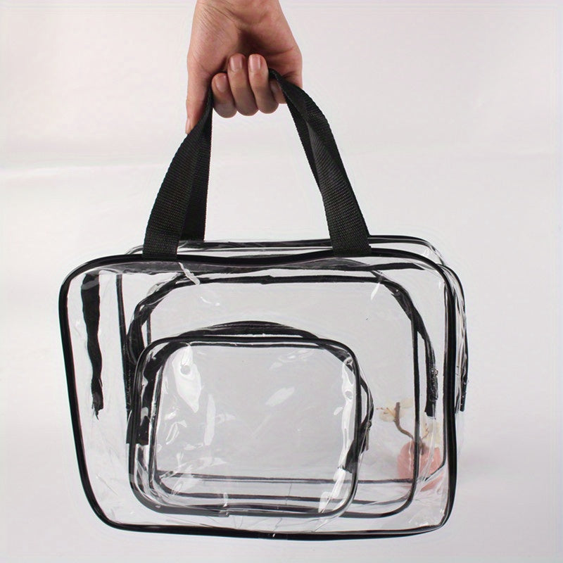 3 Pack Large Clear Cosmetic Bags with Handle Plastic Toiletry Pouches