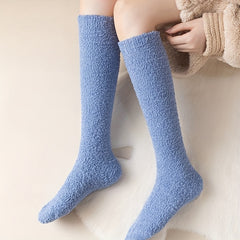 5 Pairs Solid Fuzzy Calf Socks Comfy & Warm Knee High Socks