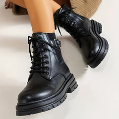 Women's Velvet Combat Boots Lace Up Round Toe High Platform