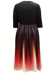  Colorblock Ombre V Neck Maxi Dress