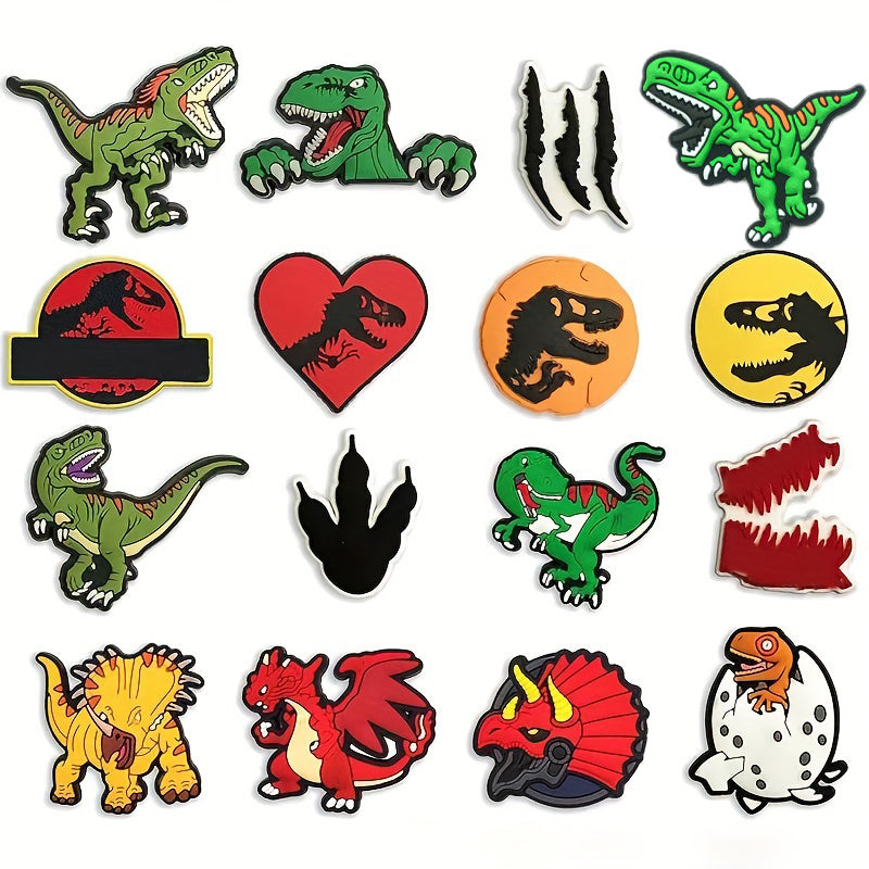 16pcs Dinosaur Park Shoe Charms for Clogs Jibs Bubble Sandals PVC Accessories