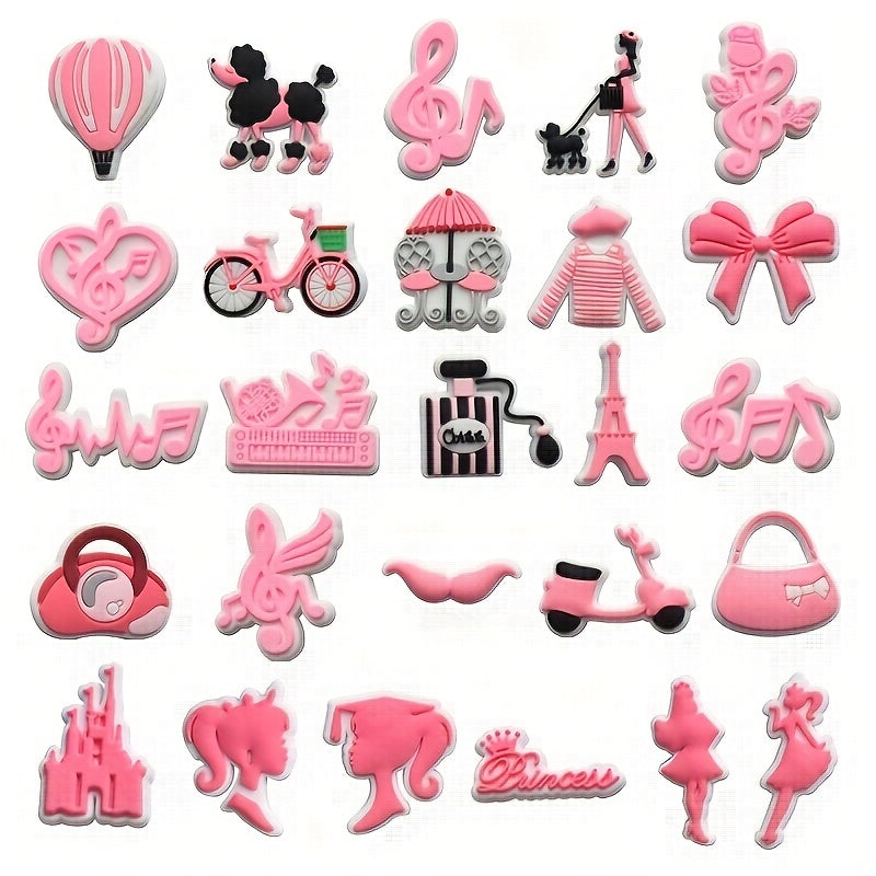 26pcs Pink Shoe Charms for Clogs Sandals - PVC Shoe Accessories for Party Favors