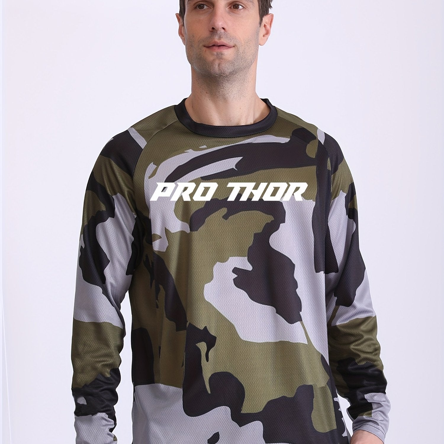 Men's Camo Long Sleeve Motorcycle T-shirt Quick Drying Breathable Top