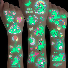 15 Unicorn Glow in Dark Tattoos Waterproof Stickers for Kids