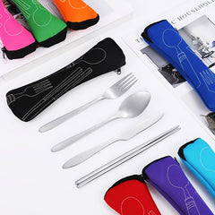4pcs Stainless Steel Tableware Set Pointed Handle for Outdoor Travel Student
